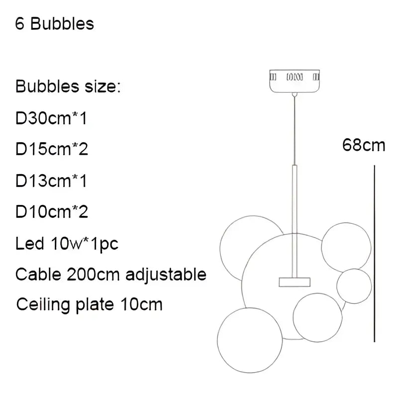 Modern iridescent colorful glass ball pendant light with six spherical bubbles for dining room decorbites colorful glass