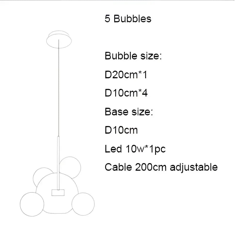 Modern iridescent colorful glass ball pendant light with five spherical bubbles and adjustable metallic cable for dining room decorbites colorful glass