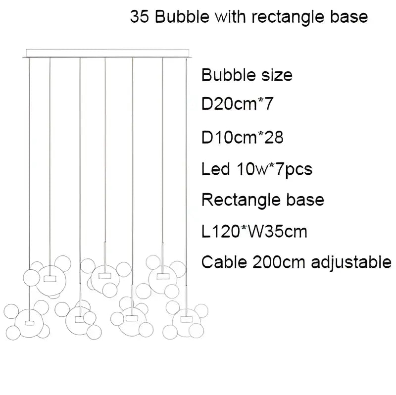 Modern iridescent colorful glass ball pendant light with 35 translucent spheres on rectangular base for dining room decorbites colorful glass