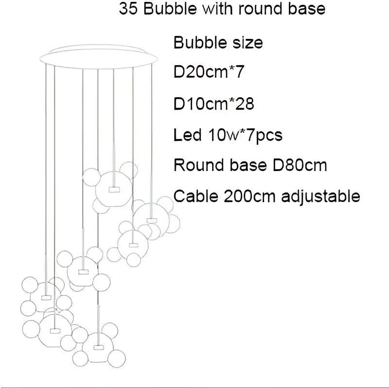 Modern iridescent colorful glass ball pendant light with 35 bubbles and led lights for dining room decorbites colorful glass