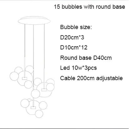 Modern iridescent colorful glass ball pendant light with 15 spherical glass bubbles and adjustable led lights for dining room decorbites colorful glass