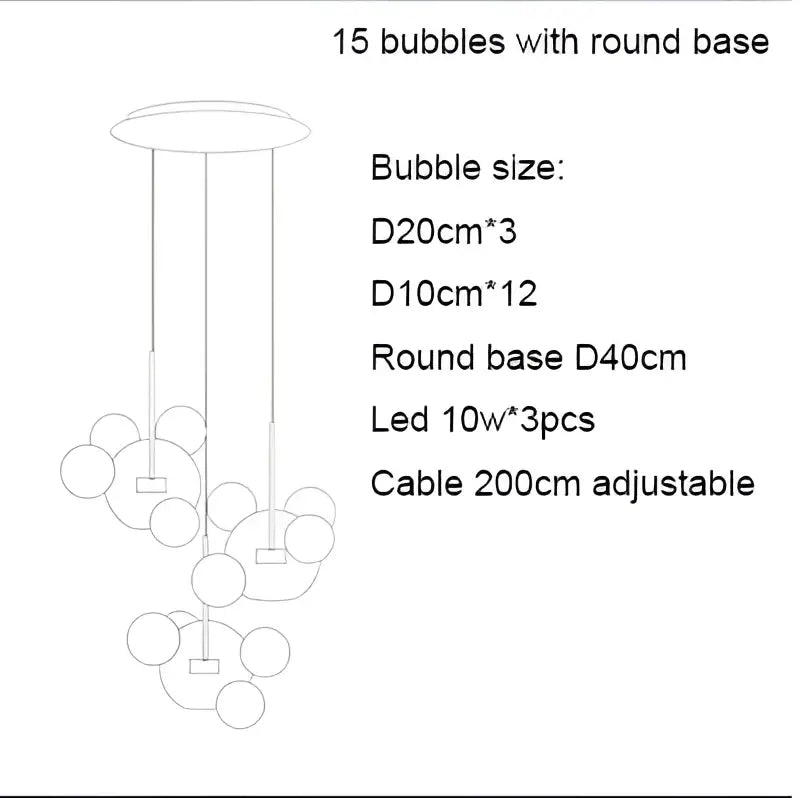 Modern iridescent colorful glass ball pendant light with 15 spherical glass bubbles and adjustable led lights for dining room decorbites colorful glass
