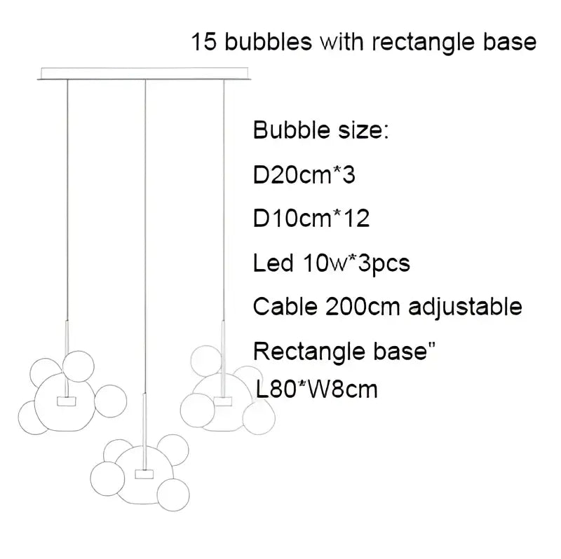 Modern minimalist pendant light with 15 colorful glass balls on a rectangular metal base for dining room decorbites colorful glass