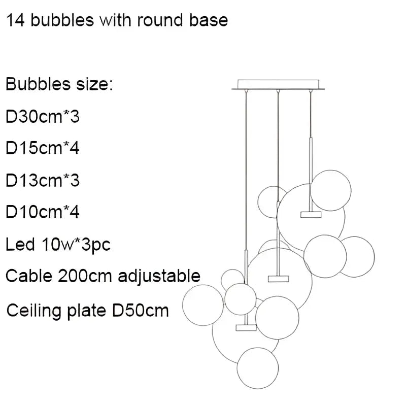 A modern pendant light with 14 iridescent colorful glass ball bubbles suspended by adjustable cables ideal for dining room decorbites colorful glass