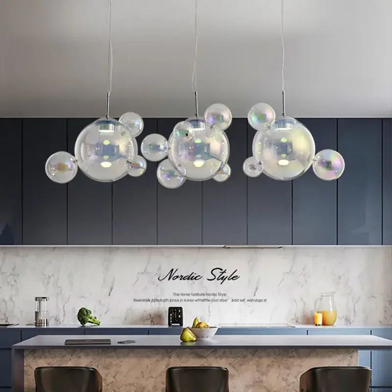 Modern iridescent colorful glass ball pendant light with clear iridescent glass bubble cluster design for dining room decorbites colorful glass pendant light
