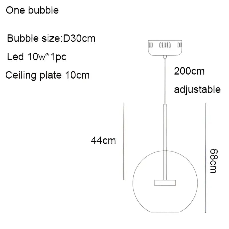 Modern iridescent colorful glass ball pendant light with 30cm clear glass bubble and adjustable 200cm led filament cord