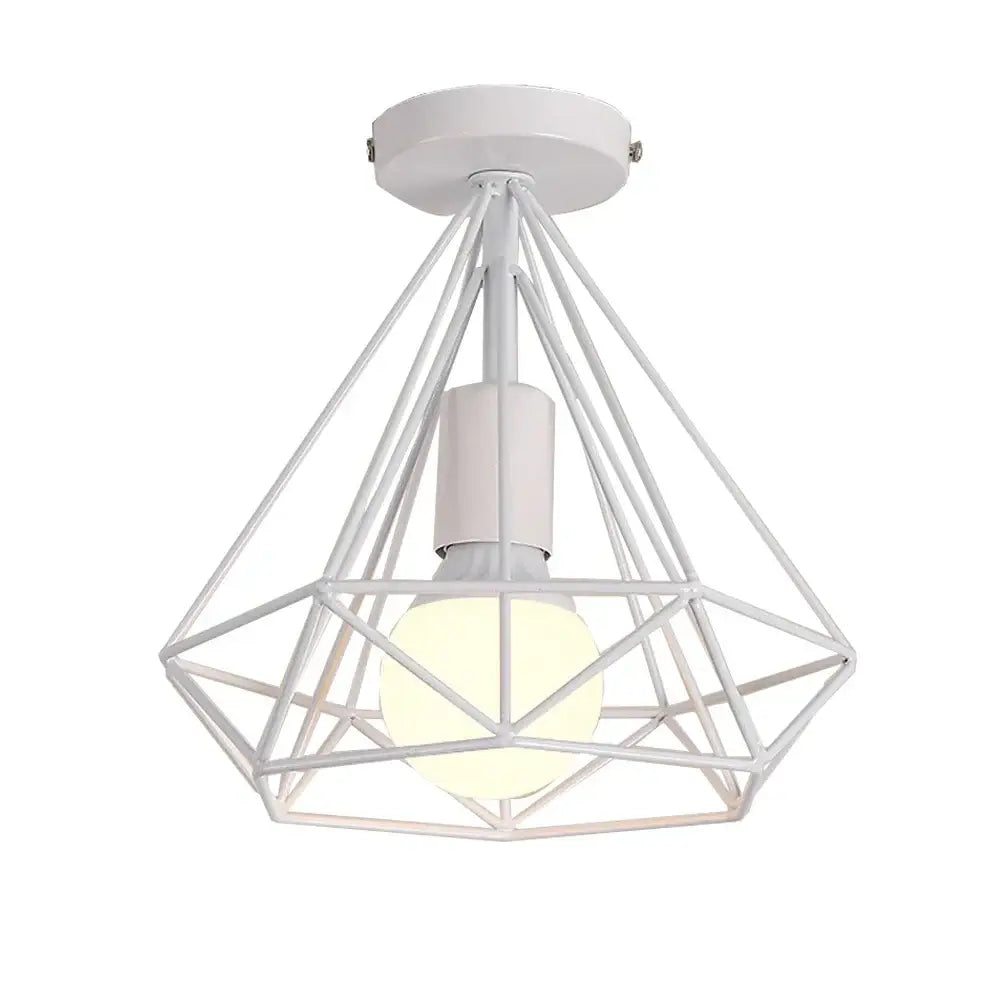 White geometric iron cage ceiling lamp with diamond shaped design for modern kitchen decorbites iron cage fixture