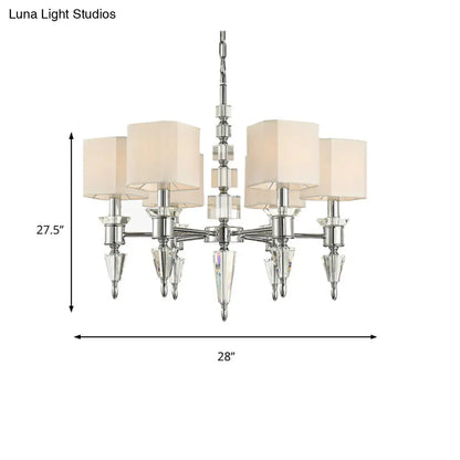 Lámpara de techo colgante moderna de hierro con forma de cubo, 6 luces y pantalla de tela - Lámpara de araña colgante cromada