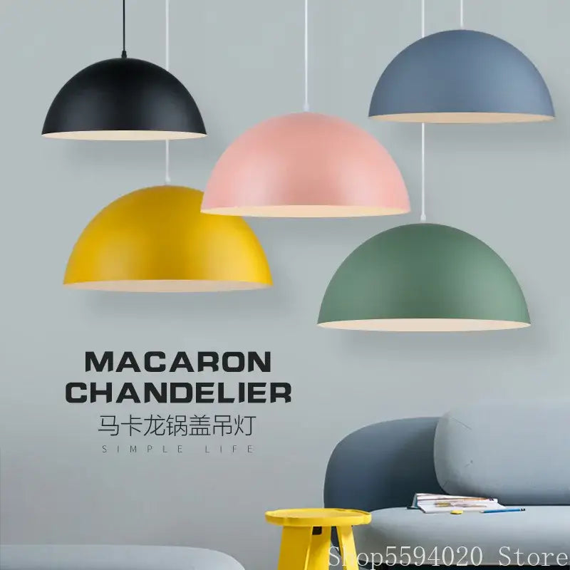 Modern iron lustre pendant lights with pastel dome shades in black pink yellow and green for kitchen bar decorbites iron lustre