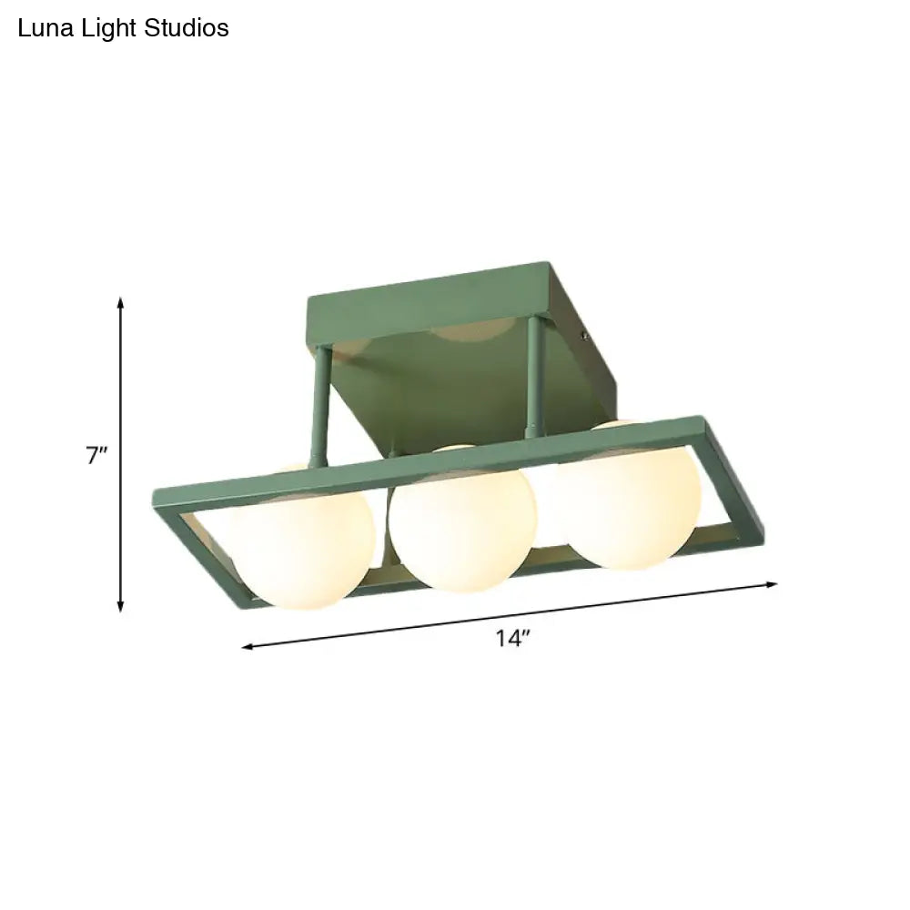 DecorBites™ DecorBites™ Modern Iron Semi Flush Ceiling Lamp with Globe White Glass Shade - Green, 3/4/6-Head Macaron Design
