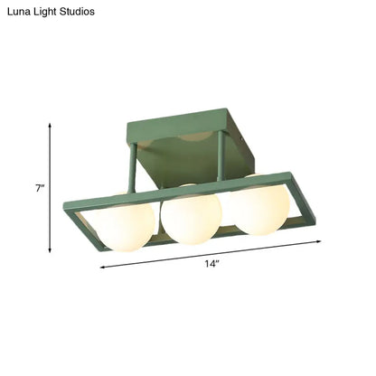 DecorBites™ DecorBites™ Modern Iron Semi Flush Ceiling Lamp with Globe White Glass Shade - Green, 3/4/6-Head Macaron Design