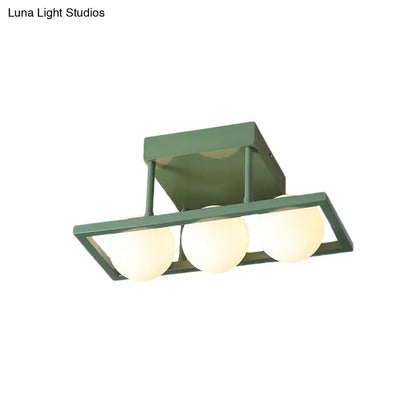 DecorBites™ DecorBites™ Modern Iron Semi Flush Ceiling Lamp with Globe White Glass Shade - Green, 3/4/6-Head Macaron Design