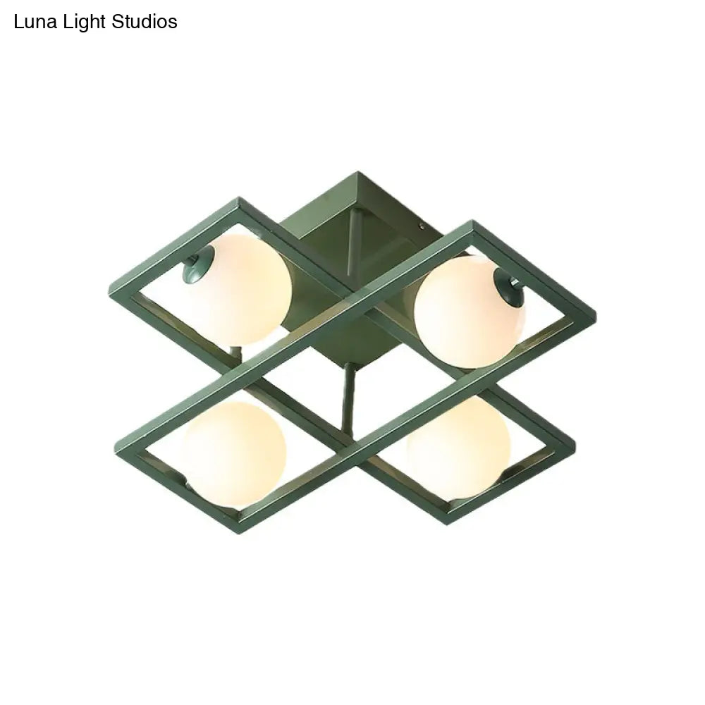 DecorBites™ DecorBites™ Modern Iron Semi Flush Ceiling Lamp with Globe White Glass Shade - Green, 3/4/6-Head Macaron Design