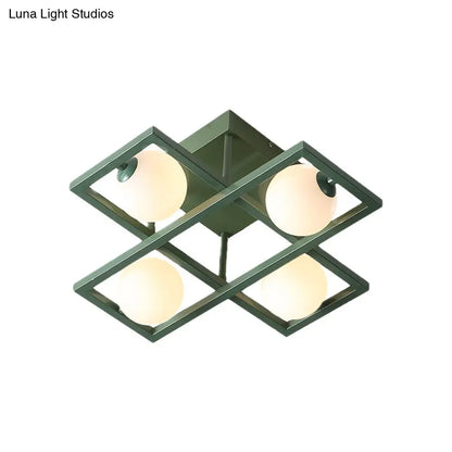 DecorBites™ DecorBites™ Modern Iron Semi Flush Ceiling Lamp with Globe White Glass Shade - Green, 3/4/6-Head Macaron Design