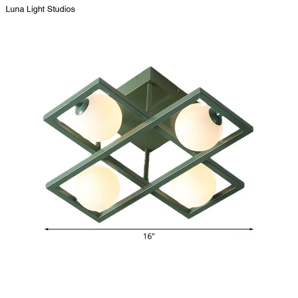 DecorBites™ DecorBites™ Modern Iron Semi Flush Ceiling Lamp with Globe White Glass Shade - Green, 3/4/6-Head Macaron Design