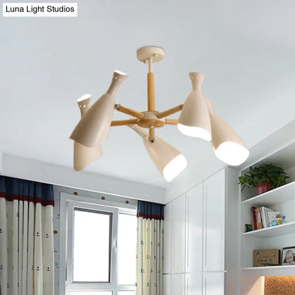 DecorBites™ DecorBites™ Modern Iron Wide Flare Semi Flush Mount Ceiling Light Fixture - White and Wood Finish (3/5 Heads, 27.5"/33.5" Width)