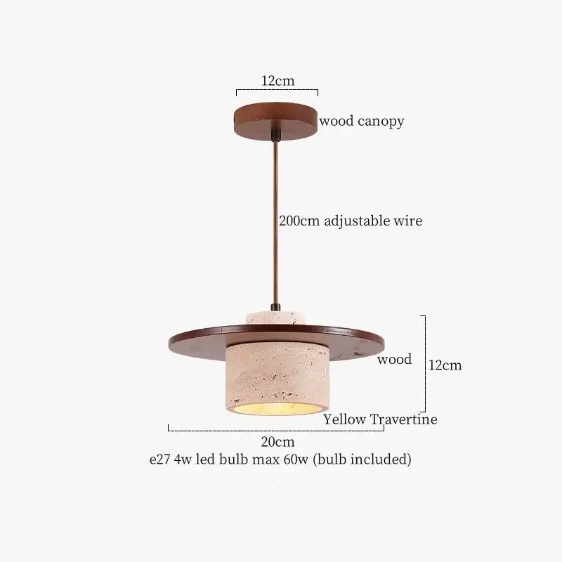 Modern pendant light with iron yellow travertine cylinder and bronze wire for dining room decorbites iron yellow style