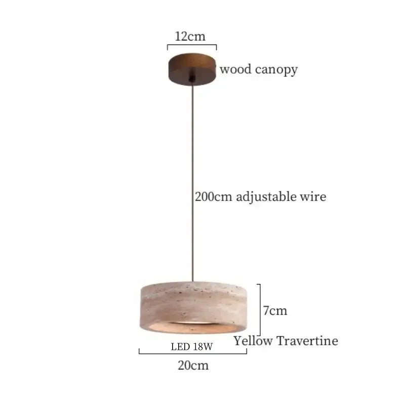 Modern iron yellow travertine pendant light with wooden canopy and adjustable wire for dining room decorbites iron yellow