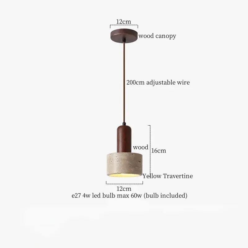 Modern iron yellow travertine pendant light with dark wood canopy and adjustable wire for dining room decorbites iron yellow