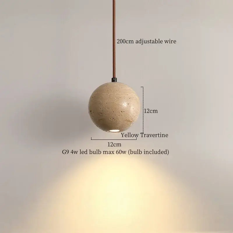 Modern iron yellow travertine petal pendant light made of textured yellow travertine stone with a 200cm adjustable wire