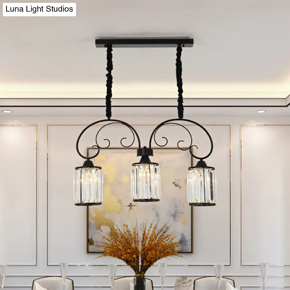 Lámpara de isla moderna DecorBites™ - Colgante negro de 3 luces con bloques de cristal transparente y brazo en espiral