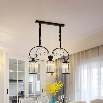 Lámpara de isla moderna DecorBites™ - Colgante negro de 3 luces con bloques de cristal transparente y brazo en espiral