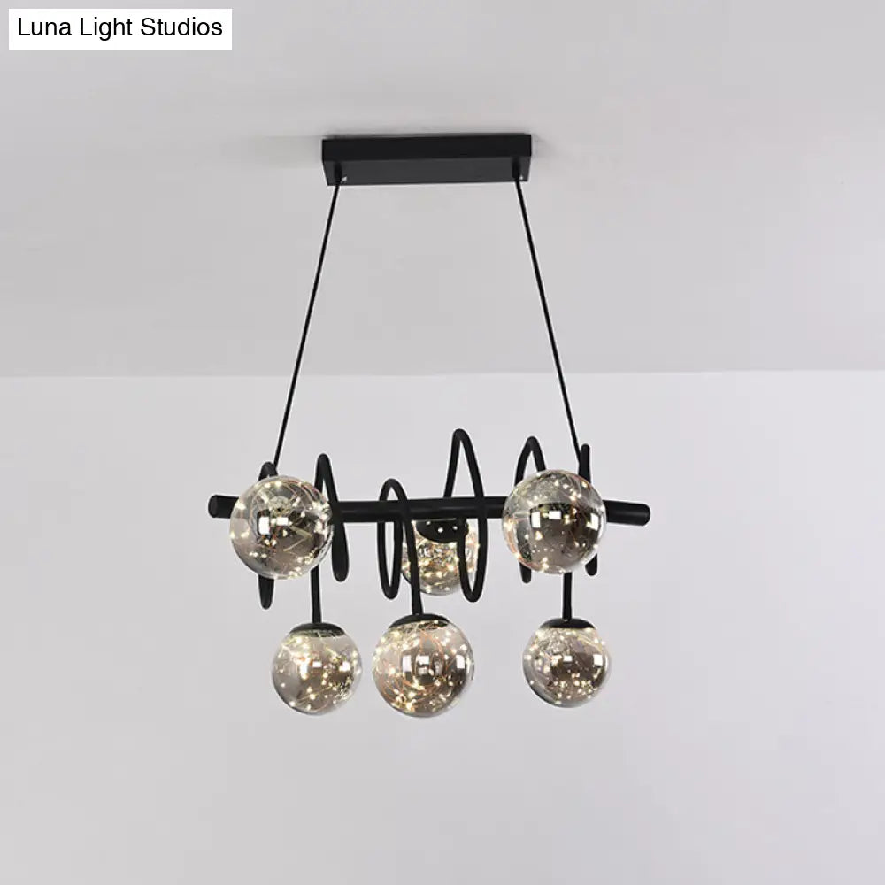 Lámpara colgante moderna DecorBites™ para isla con pantalla de cristal esférico gris ahumado - Metal negro, bombillas LED - Ideal para el comedor