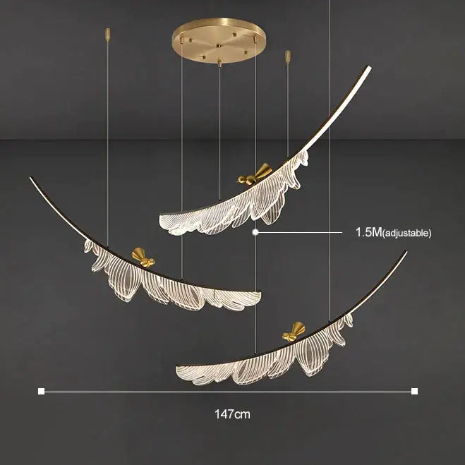 Modern italian copper chandelier gold bird pendant light with gold-toned feather design and translucent white wings decorbites italian copper