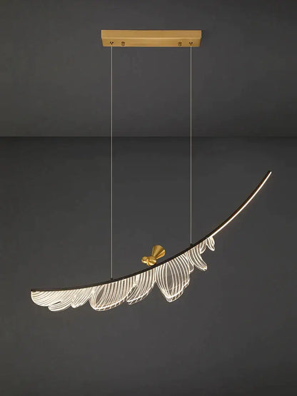 Modern italian copper chandelier gold bird pendant light with sleek feather shape glowing white led lines decorbites italian copper