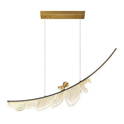 Modern italian copper chandelier gold bird pendant light with curved feather design and translucent illuminated panels decorbites italian copper