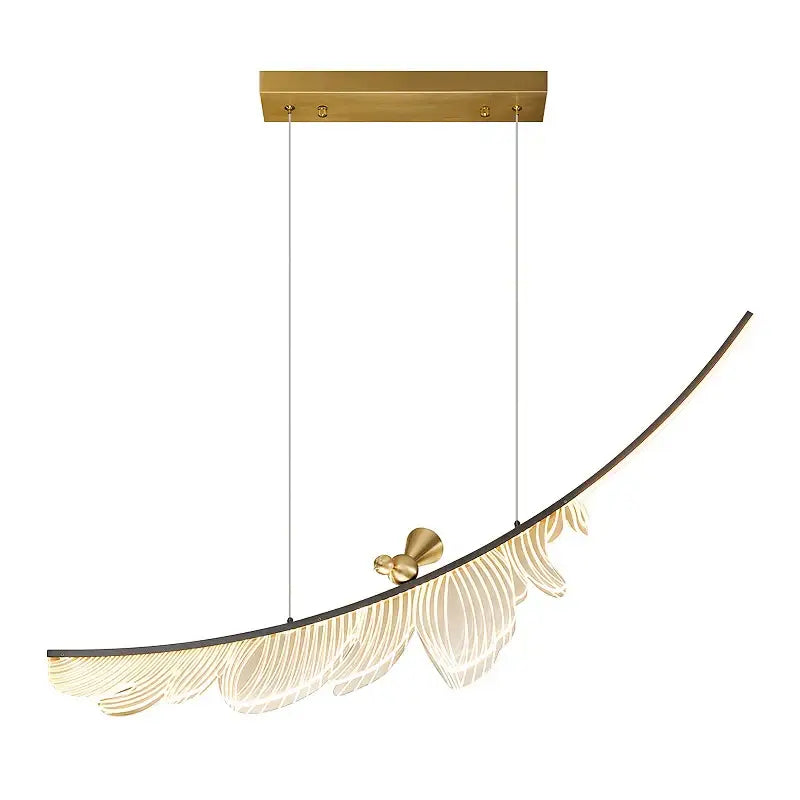 Modern italian copper chandelier gold bird pendant light with curved feather design and translucent illuminated panels decorbites italian copper
