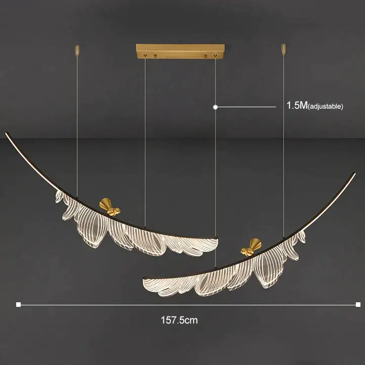 Modern italian copper chandelier gold bird pendant light with curved feather shape and intricate white wire decorbites italian copper