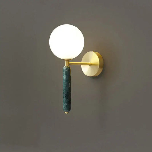 Modern italian green marble wall lamp with frosted glass globe and brass arm for decorbites italian green sconce lighting
