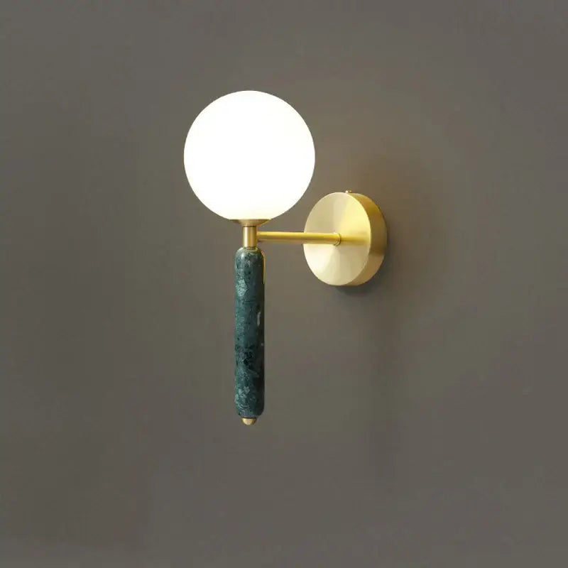 Modern italian green marble wall lamp with frosted glass globe and brass arm for bedroom decorbites italian green lighting