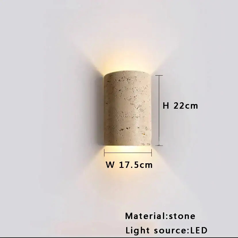 Modern italian luxury table lamp with cylindrical beige stone wall sconce and warm led light for bedroom decorbites italian luxury