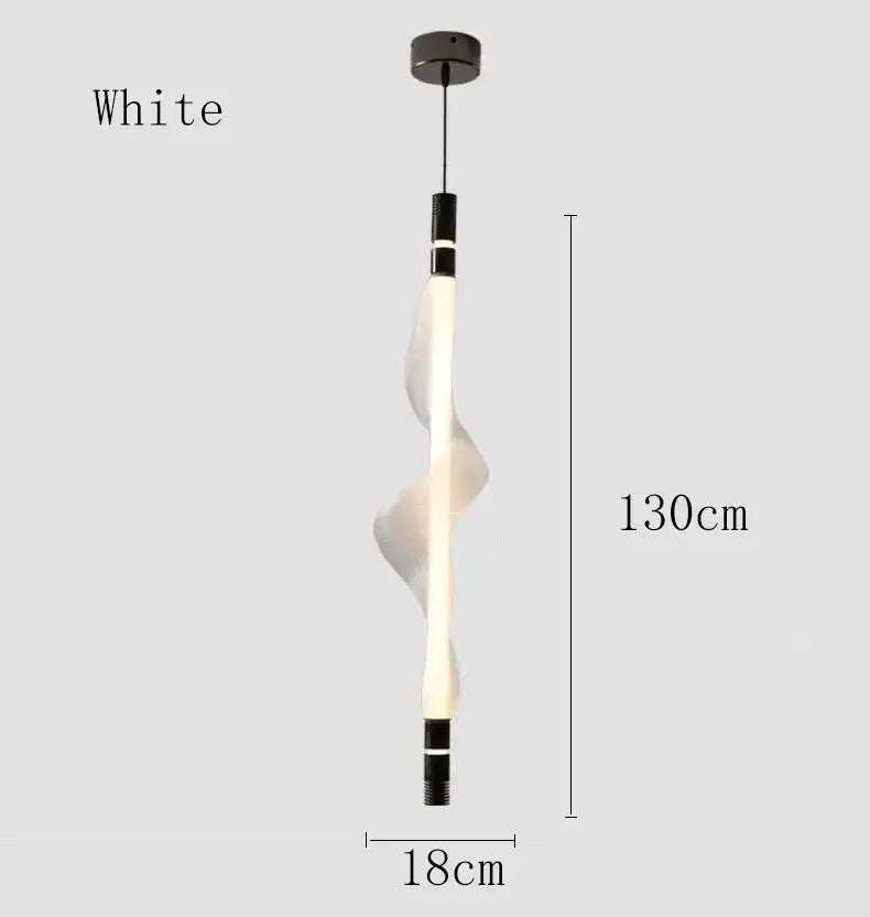 A sleek white LED pendant light with modern twisted design and black metallic accents Italian style pendant decorbites