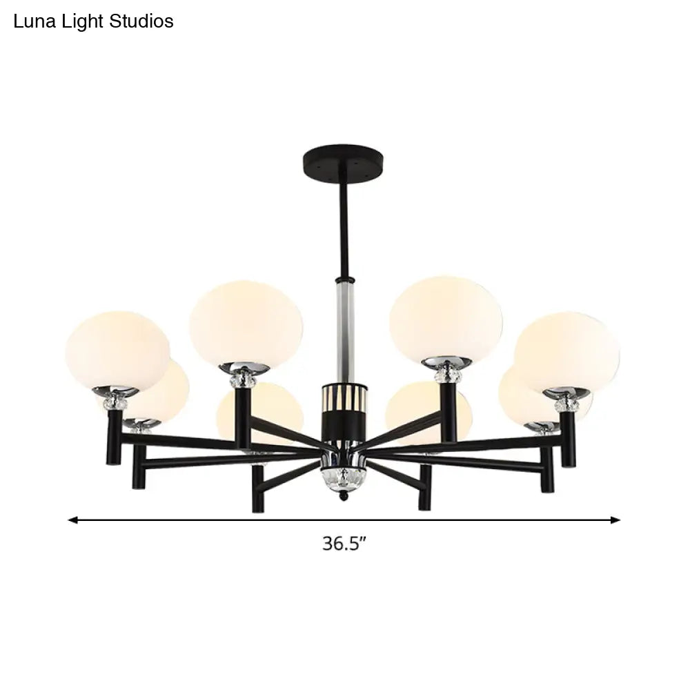 Lámpara colgante moderna de cristal color marfil con forma de globo - 3/6/8 luces, negra