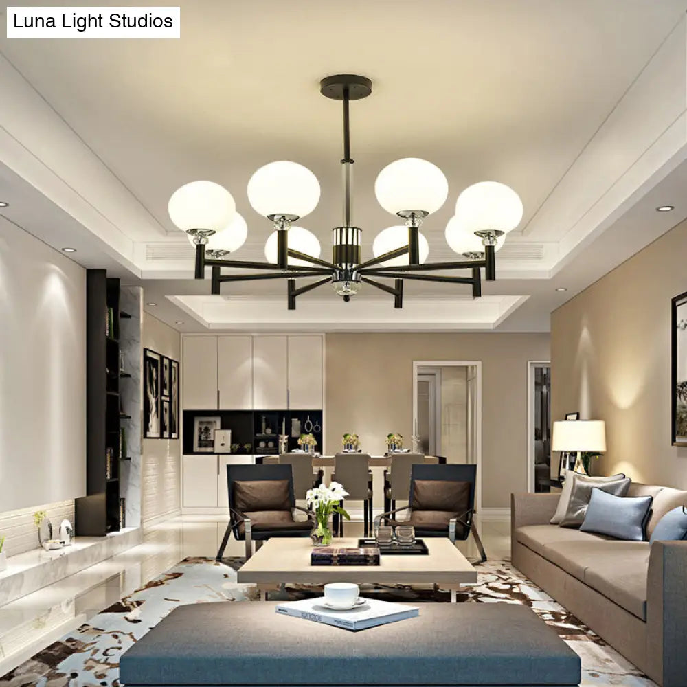 Lámpara colgante moderna de cristal color marfil con forma de globo - 3/6/8 luces, negra