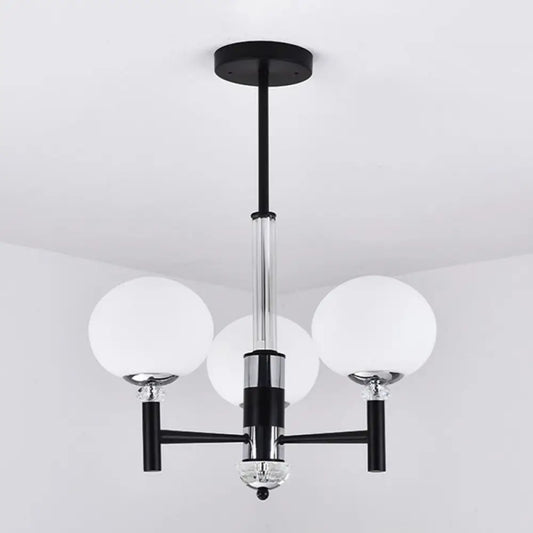 Lámpara colgante moderna de cristal color marfil con forma de globo - 3/6/8 luces, negra