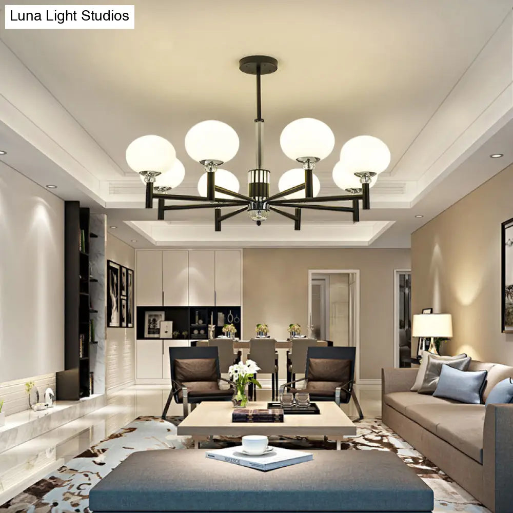 Lámpara colgante moderna de cristal color marfil con forma de globo - 3/6/8 luces, negra