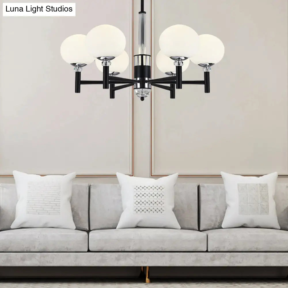 Lámpara colgante moderna de cristal color marfil con forma de globo - 3/6/8 luces, negra