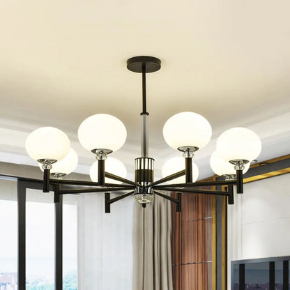 Lámpara colgante moderna de cristal color marfil con forma de globo - 3/6/8 luces, negra