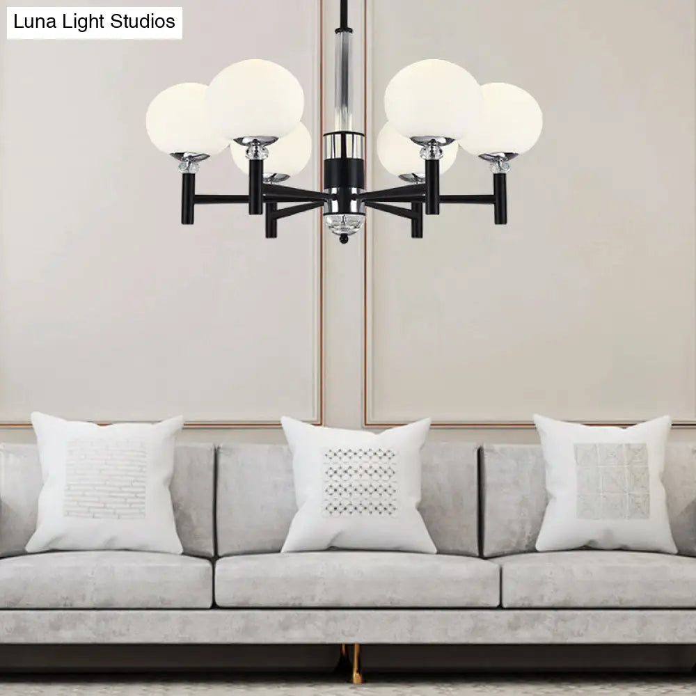 Lámpara colgante moderna de cristal color marfil con forma de globo - 3/6/8 luces, negra