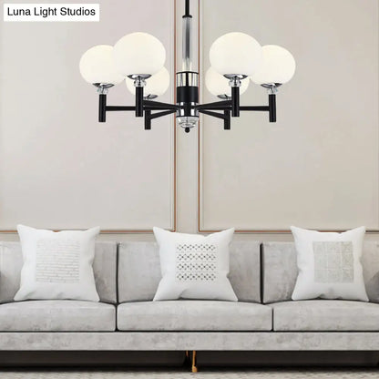 Lámpara colgante moderna de cristal color marfil con forma de globo - 3/6/8 luces, negra
