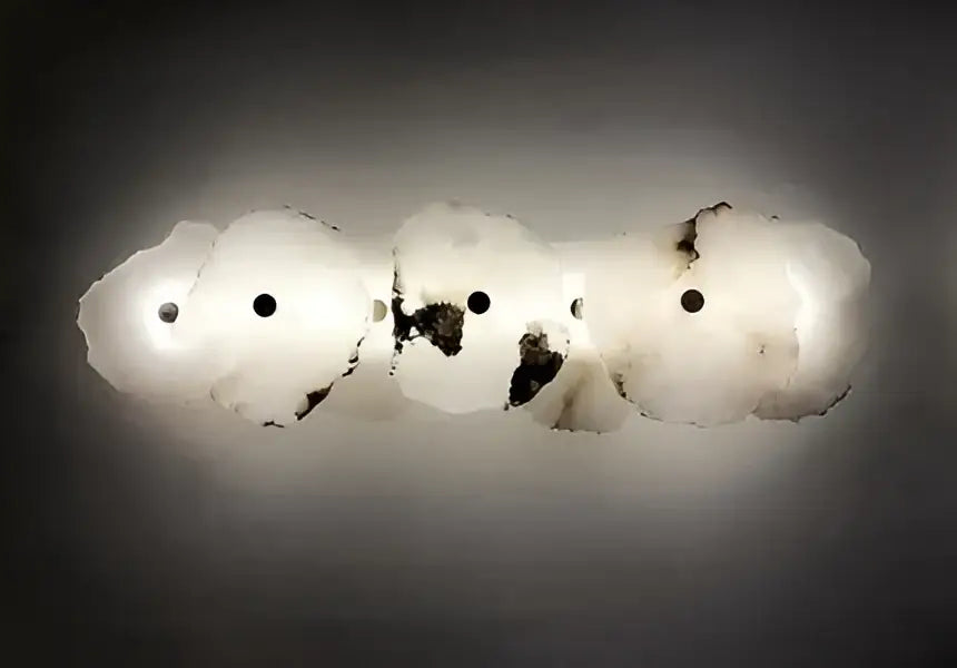 Modern ivory white marble ceiling light with white textured ceramic and black circular details for living room decorbites ivory white