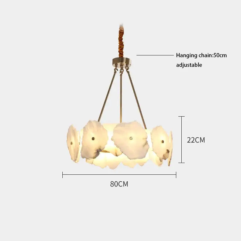Modern ivory white marble led ceiling light with five irregular off-white stone discs by DecorBites for living room decor