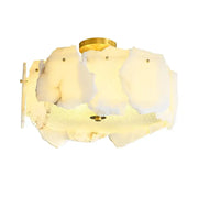 Modern ivory white marble led ceiling light with golden brass base and geode-like glass panels for living room decorbites ivory white