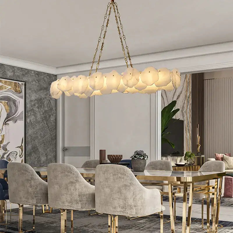 Modern ivory white marble led ceiling light with a circular arrangement of cloud-like glass shades for living room decorbites ivory white