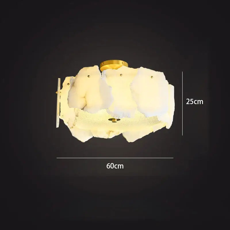 Modern ivory white marble ceiling light with frosted irregular glass shade and gold decorbites ivory white accents for living room