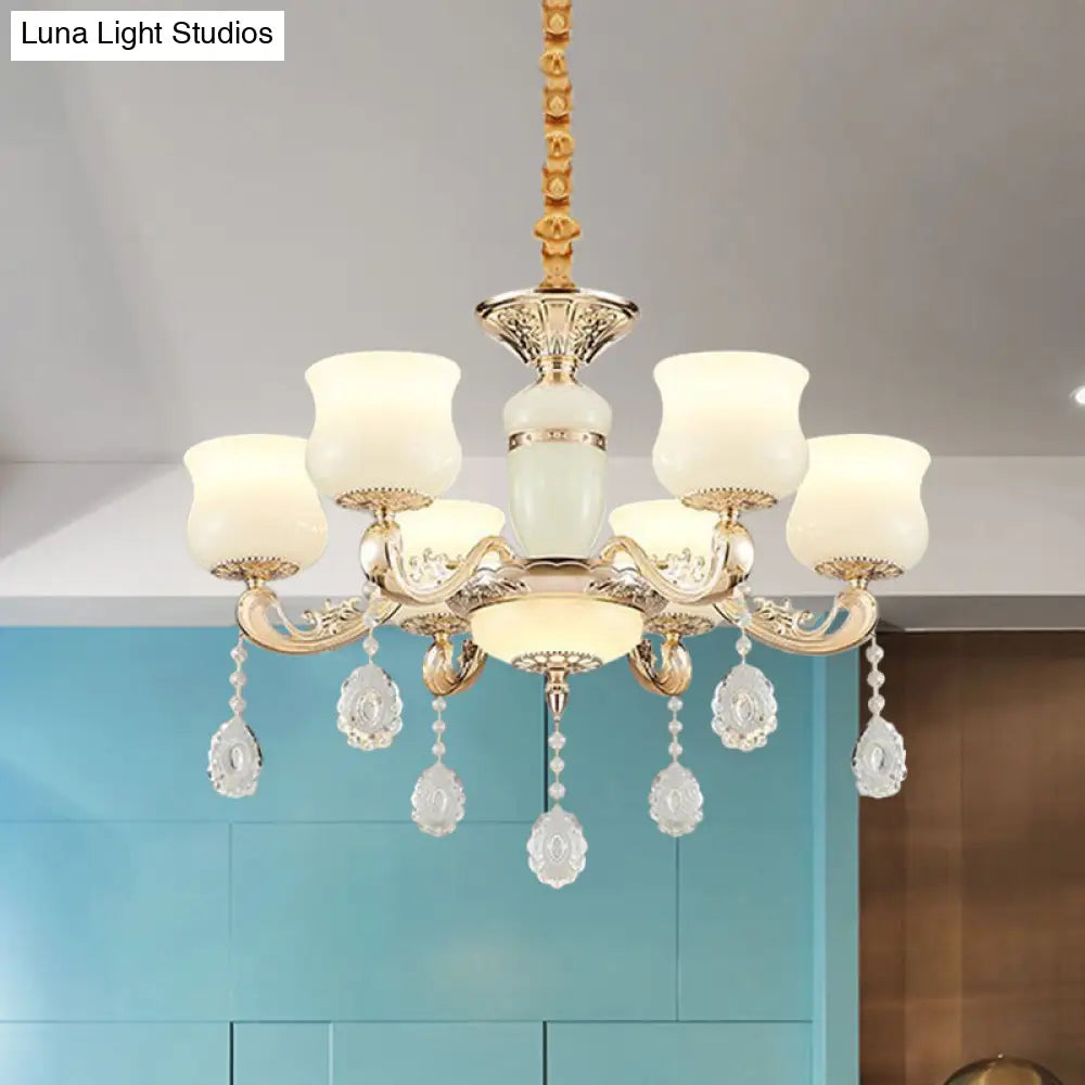 Modern Jade Bud Crystal Chandelier - 6-Light Gold Ceiling Lamp for Bedroom